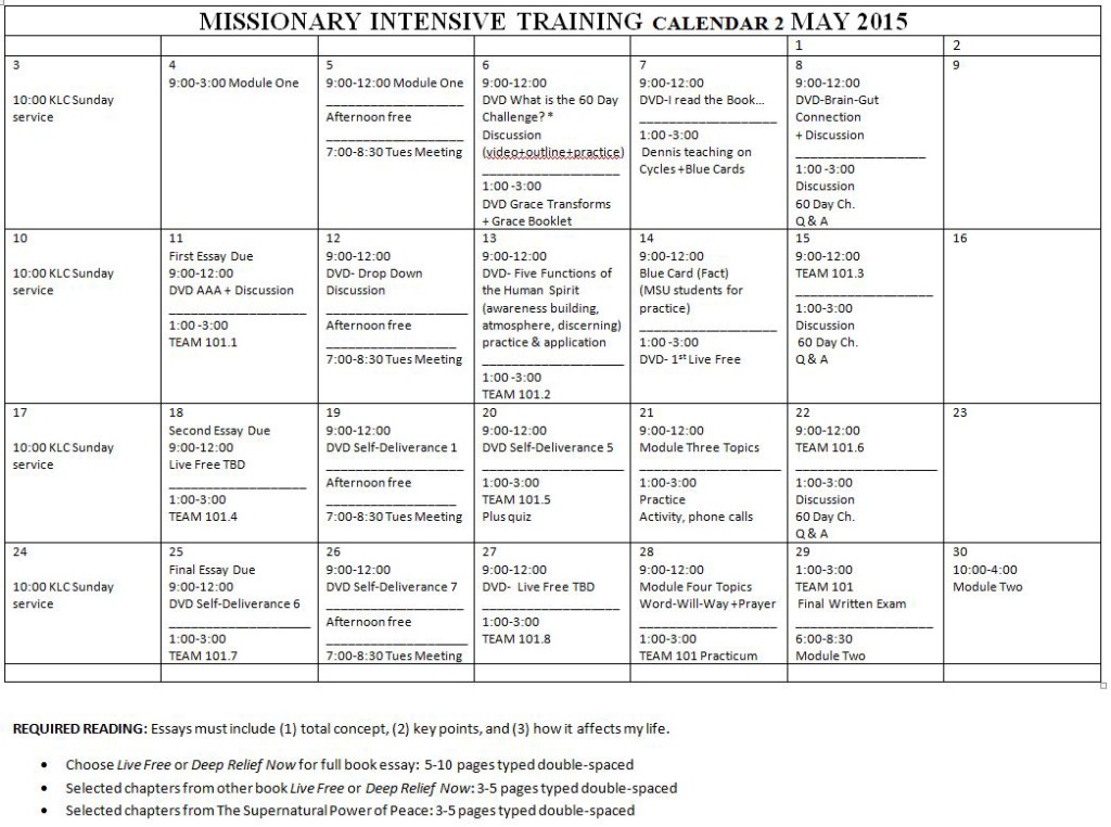 Missionary Intensive Training May 2015 Calendar – Full Stature Ministries